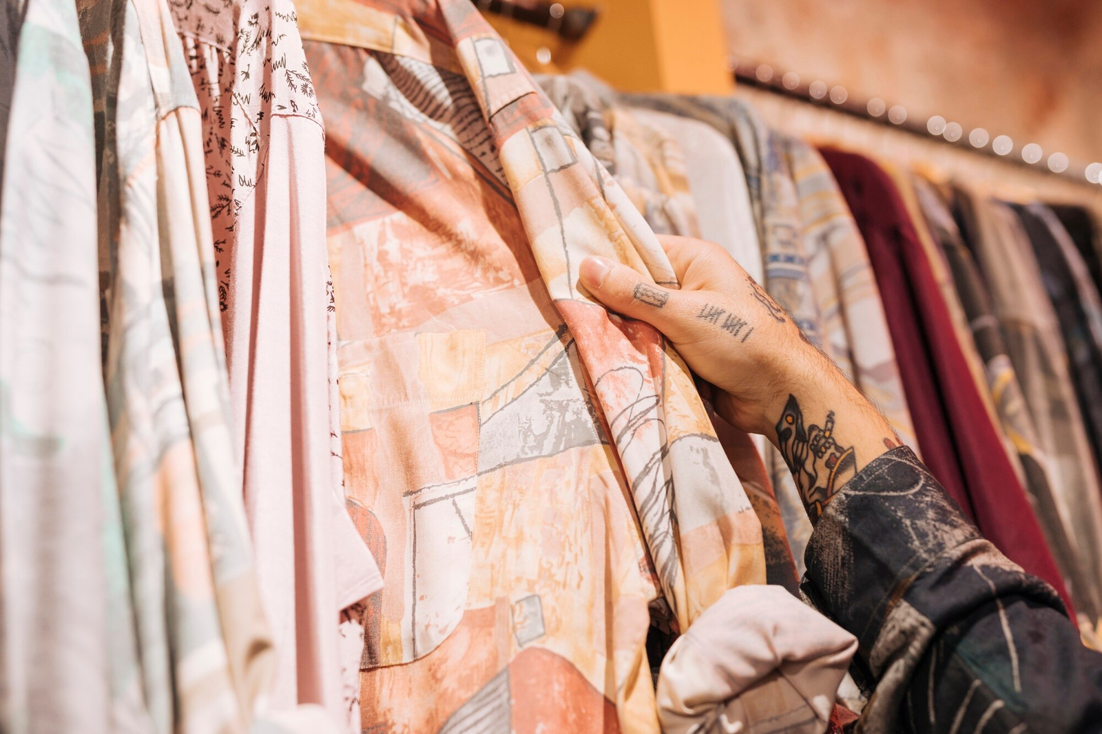 Apparel fabrics on display rack